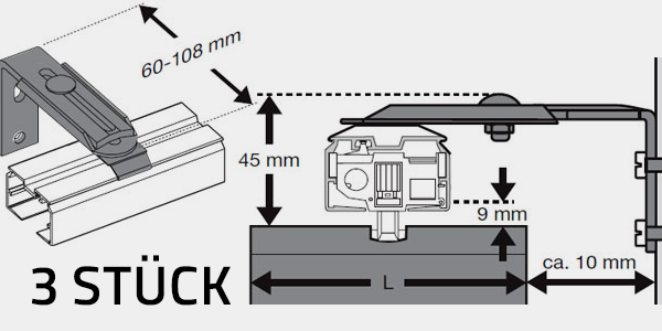 Montage mit 3 Wandwinkel
